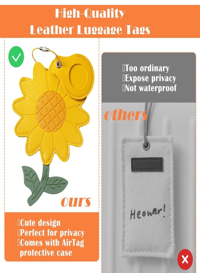 Mazentrix Premium Vegan Leather Luggage Tag with Hidden AirTag Holder & ID Tag - Secure Tracking, Cute Sunflower Design (AirTag Not Included) - Image 3